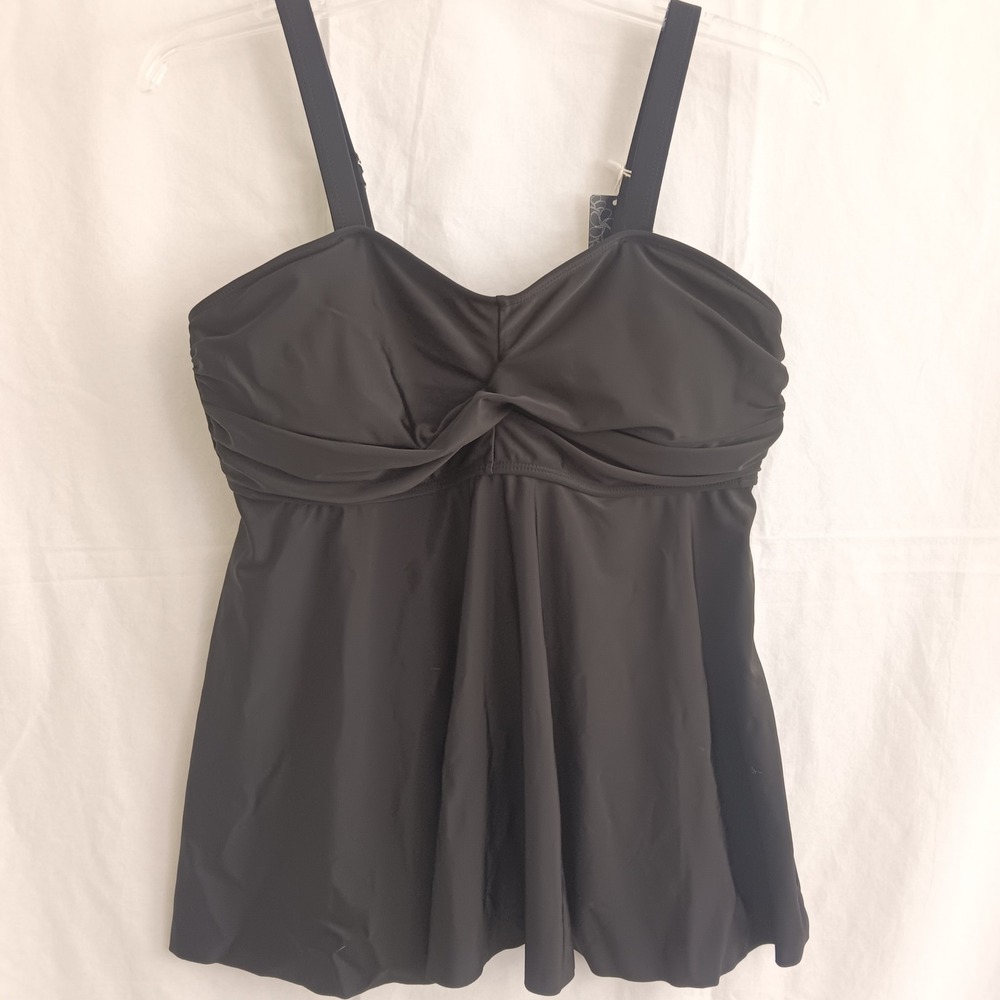 Summer Mae Swim Tankini Women XL Black New Twist Front Adjustable Straps